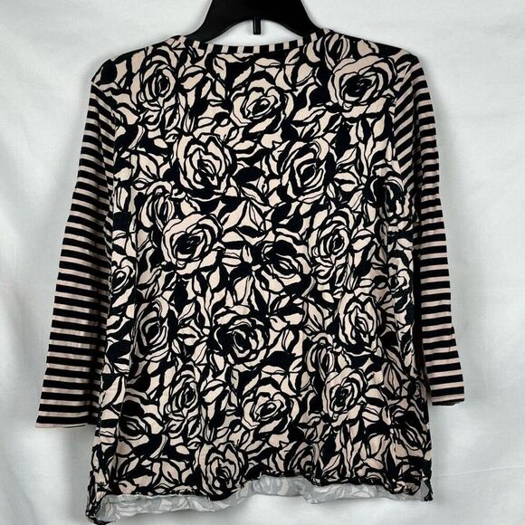Zenergy By Chico’s Rose Floral Stripe V-neck 3/4 Sleeve Top 3 XL 16 - Picture 2 of 10